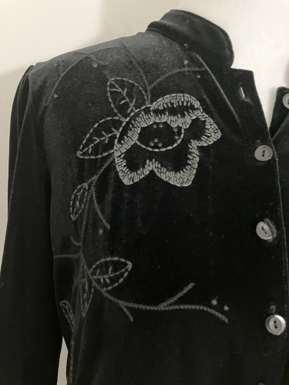 J. Jill Black Velvet Button-Front Top with Tonal Floral Embroidery - Picture 7 of 7